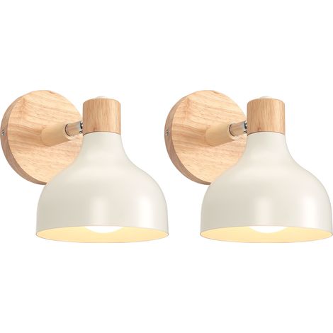 2PCS Apliques Retro Interior Lámpara De Pared Ajustable De Madera Metal E27 Lámpara De Pared Vintage Para Salón Dormitorio Baño (Blanco)
