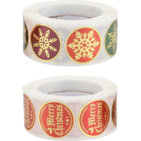 2 rouleaux d'étiquettes de Noël autocollantes dorées pour emballage-6.7x6.7cm (1/3)