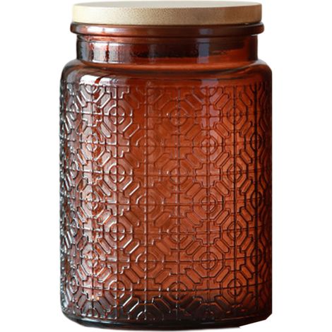 1 bocal en verre Divers accessoire de portail, étanche, vintage avec couvercle en bambou et joint en silicone, pour thé café bonbons biscuits (1/5)