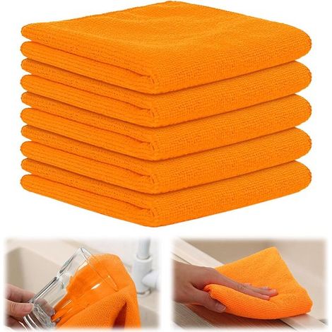 5 superabsorbierende Mikrofasertücher 30 x 30 cm – fusselfreie Küchen- und Reinigungstücher, orange (1/5)
