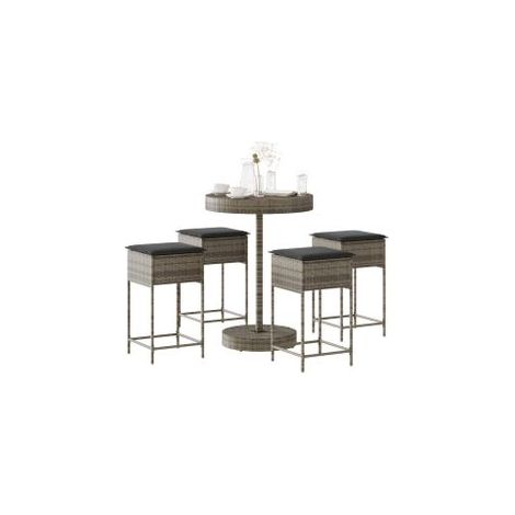 Ensemble de bar de jardin 5 pcs avec coussins gris poly rotin (1/5)