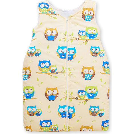 Sacco a pelo in cotone per bambini, taglia M 6-12 mesi, TOG 2.5, con gufi su sfondo crema, adatto a tutte le stagioni. (1/4)