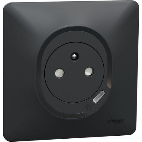 Schneider Electric – Prise USB complète 2P+T 16A affleurante S340089 – Chargeur USB-C 10,5W – Connexion auto – Anthracite (1/5)