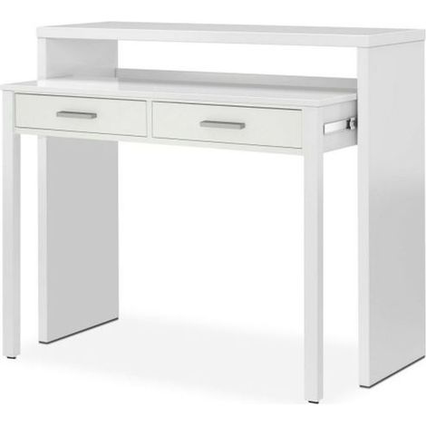 Pegane – Bureau console extensible blanc Artik – Dimensions 87 x 98 x 36 cm – Design contemporain pour bureau ou chambre (1/3)