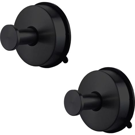 2 Crochets Adhésifs Ventouse Inox SUS304,Porte-Serviettes Salle de Bain,Accroche Torchon Cuisine,Patère Murale pour Peignoir et Serviettes (Noir) (1/4)