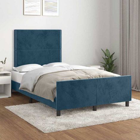 Cadre de lit 120 x 190 cm avec tête de lit réglable, velours bleu foncé, sans matelas - PANGIVO (1/5)