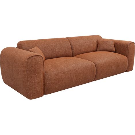 Canapé 4 places convertible express en tissu texturé terracotta - Couchage 160 cm - Matelas 13 cm mémoire de forme POGNIA (1/5)