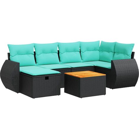 Set de sofás de jardín 7 pzas con cojines ratán sintético negro vidaXL