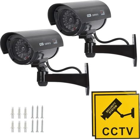 2Pcs Caméra Fausse Caméra de Surveillance Caméra Factice avec LED Infrarouge Clignotante Rouge, Caméra Fausse Caméra de sécurité CCTV (1/5)