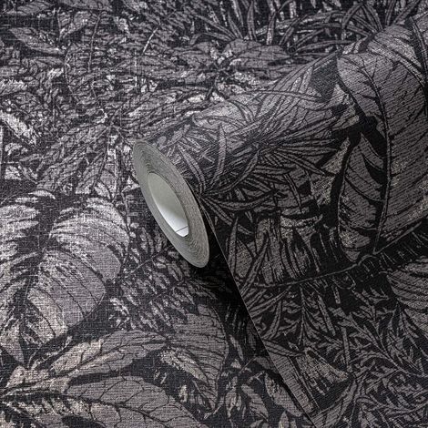 Papier peint exotique gris foncé, feuillage B395606 (1/2)