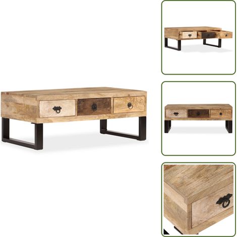Couchtisch mit 3 Schubladen Massivholz Mango 90x50x35 cm - Couchtisch - Couchtische - Holz-Couchtisch - Holz-Couchtische (1/5)