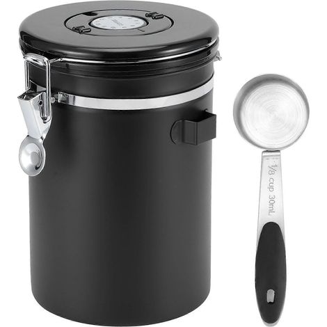 Boîte à café hermétique de 1,8 L avec cuillère, design en acier inoxydable (1/5)