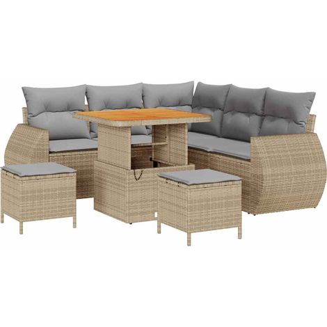 Garden Sofa Set 8 pcs 7-Seater Beige and Light Grey Poly Rattan vidaXL (1/5)
