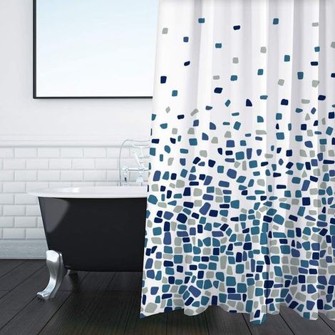 Cortina de ducha resistente al moho y los hongos, mosaico azul, 180 x 180 cm Tejido hidrófugo 100 % poliéster (1/5)