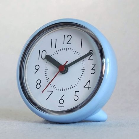 Horloge de salle de bain étanche à ventouse, horloge de bureau pour salle de bain, horloge murale silencieuse de 10 cm (4 pouces) sans buée, bleu clair (1/4)