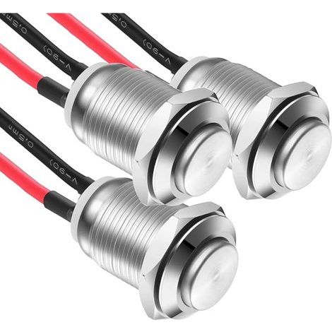3pcs Auto-verrouillage Bouton-Poussoir Étanche en Acier Inoxydable Bouton-Poussoir On/Off 12mm 2A 12V/24V/125V/250V avec fil de (Tête Haute) (1/5)