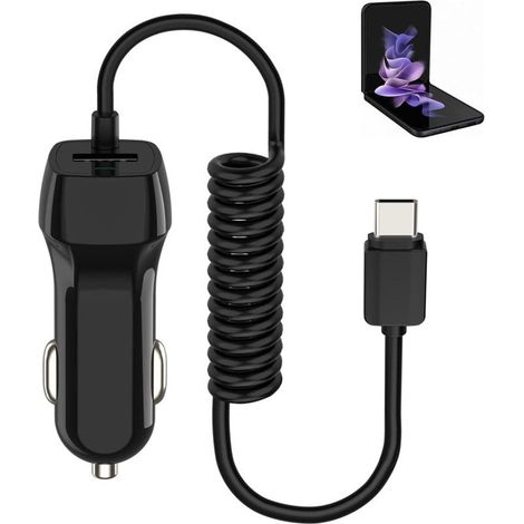 Kfz-Ladegerät für Samsung Galaxy Z Flip 6 Ai Phone, Flip 5 5G, Flip 4, Flip 3, Fold 6, Fold 5, Fold 4, Fold 3, Fold 2 mit Kfz-Ladekabel und zusätzlichem USB-Anschluss (1/5)