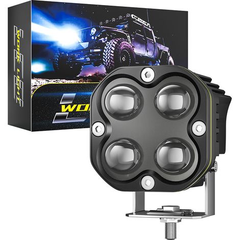 Phare LED quadrifolium pour moto tout-terrain 28W 2800LM IP65, lumière blanche/jaune + RGB, faisceau concentré, phare auxiliaire de déviation pour voiture, camion, quad, engin de chantier et bateau(4p (1/5)