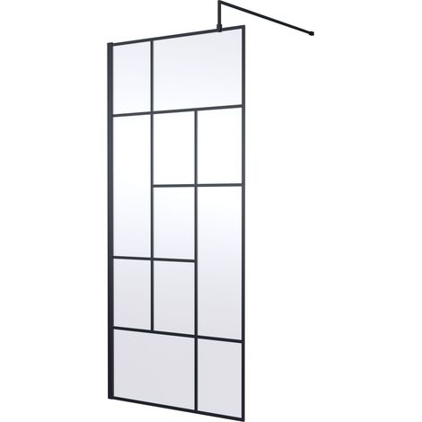 Balterley Rolleston Contemporary Bathroom Abstract Frame Design 8mm Glass Wetroom Screen, 1950 x 900 x 14mm, Matt Black