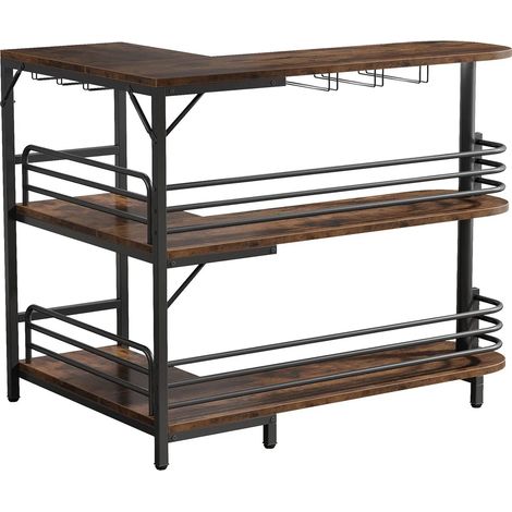 Bar da Casa a L L-bar a 3 livelli in legno e acciaio nero e marrone 110 cm (1/5)