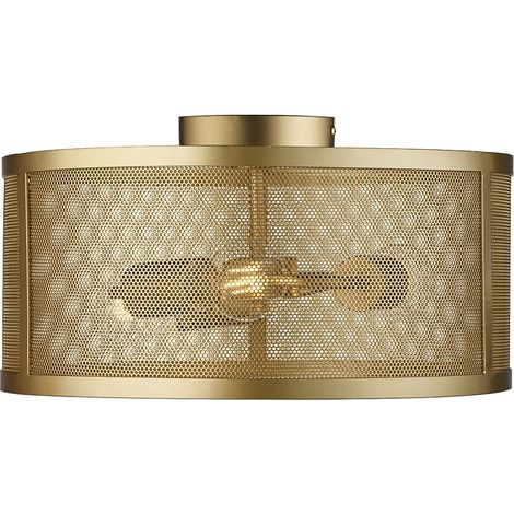 Plafoniera Industrial-Nordico Rete Acciaio Oro 3 Luci E27