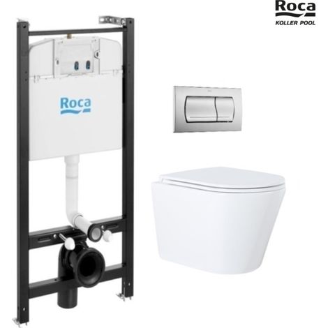 Bastidor ROCA duplo pack cisterna empotrada y pulsador PL1 bl br con inodoro suspendido ROCA the gap con sistema rimless (1/4)