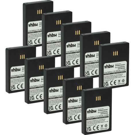 vhbw 10x Akku Ersatz für Ascom RB-D62-L, 9D62 für schnurlos Festnetz Telefon (950 mAh, 3,7 V, Li-Ion) Schwarz