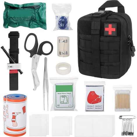 Trousse de Premiers Secours, 46 Pièces Trousse de Secours Tactique, Trousse de Secours Militaire, Pochette médecine tactique pour la Maison, La Voiture, Le Camping en Plein Air