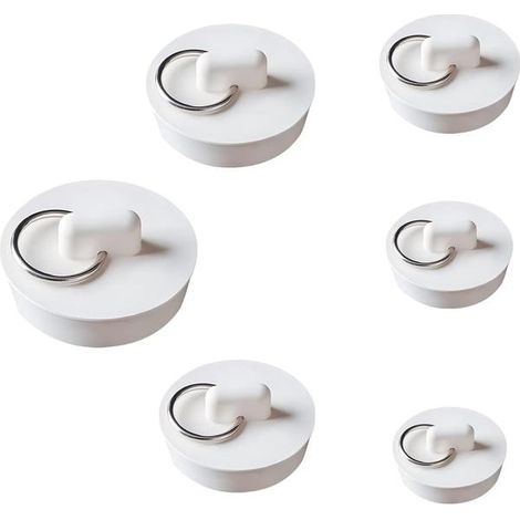 Lot de 6 bouchons de baignoire et lavabo de 6 tailles différentes, compatibles avec évier de cuisine, salle de bain, bonde, baignoire et lavabo. (1/5)