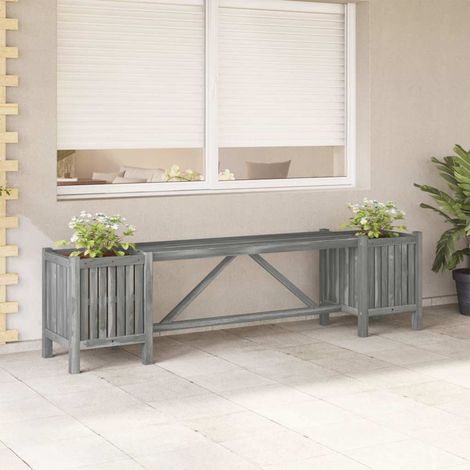 vidaXL Banc de jardin avec 2 jardinières 150 cm bois d'acacia gris (1/5)