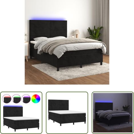 vidaXL LED-Streifen - Boxspringbett mit Matratze & LED Schwarz 140x200 cm Samt (1/5)