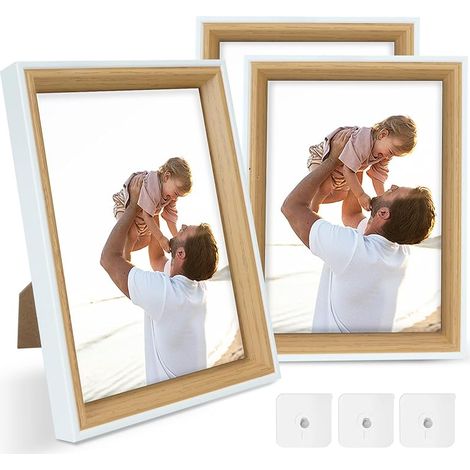 3PCS Cadre Photo 20 x 25 cm en Blanc Cadre en Bois MDF Cadre avec de l'Acrylique Murale Ou Pose Sur Table, Élégant pour Photos et Collages,3PCS Adhesif Accroche Tableau Sans Percer (1/5)
