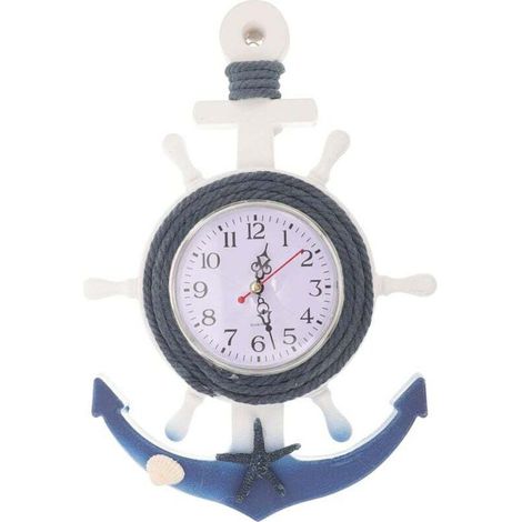 Nautiques Horloge Murale en Bois Ancre De Roue De Bateau Horloge Décorative Horloge Murale Plage Côtière Décor À La Maison de Style Méditerranéen Mur Ornement Accrochant (1/4)