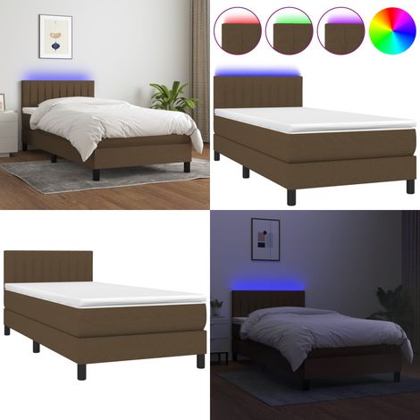 Sommier à lattes de lit et matelas et LED Marron foncé 90x200cm - Sommier Tapissier - Lit Avec Led - Matelas À Ressorts Ensachés - Tête De Lit Réglable - Éclairage LED - Home & Living (1/5)