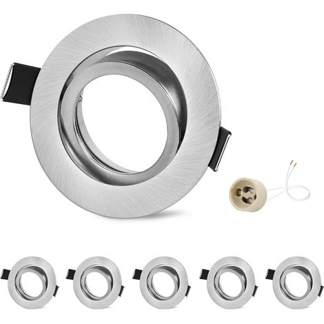 6x Spot Encastrable GU10 Orientables Aluminium Nickel, Projecteurs Cadre De Montage Avec Douille GU10, Rond Support Spot Encastrable Plafond Pour LED Ou Halogènes, Trou de montage ø75mm (1/5)