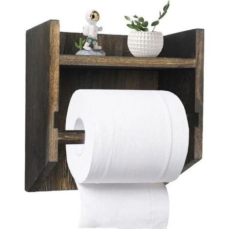 Bardusch Toilettenpapierhalter – Holz – Retro – Wandmontage – Ablagefach – Kein Bohren erforderlich (1/4)