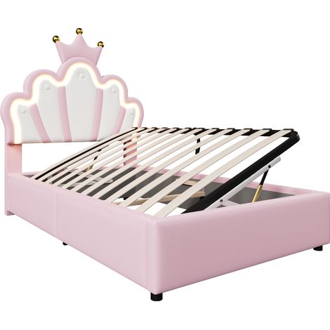 CAIziLit capitonné 90x200 LED hydraulique princesse rose tête régl (1/5)
