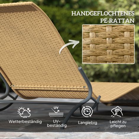 Transat en résine tressée avec coussin, imperméable, supportant jusqu'à 120 kg, 166 x 63 x 76 cm, beige