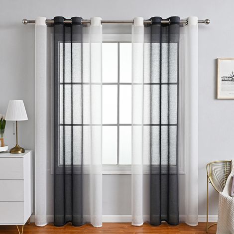 Tende per Interni Soggiorno Camera da Letto Cameretta Bimbo Voile Semitrasparenti Righe Con Occhielli Strisce Decorativi per Tenda Finestra Balcone Casa 2 Pannelli – Nero 132x241 (1/5)