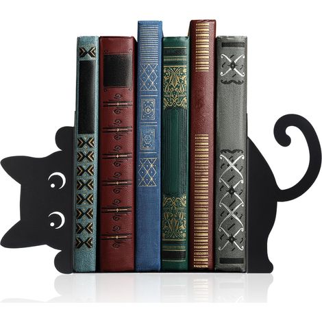 Serre Livre Chat en Métal Noir, Serre Livre Metal Antidérapant, Presse Livre pour Etagere Livre, Serre-Livres Décoratifs Chat Noir, Cadeau pour Les Amoureux des Chats et Passionnés de Lecture (1/5)