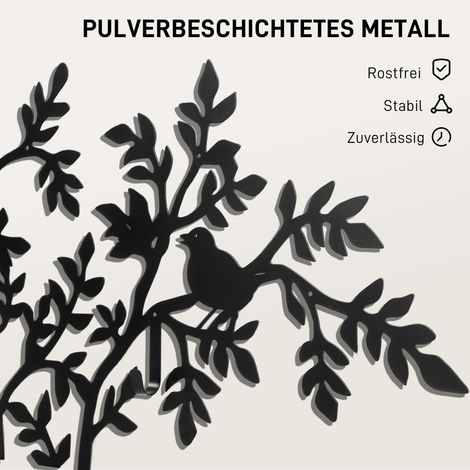 Porte-manteaux mural, crochets muraux design arbre avec oiseaux, noir (1/5)