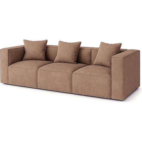 Box canapé 3 places, 3 coussins décoratifs beige, marron. (1/5)
