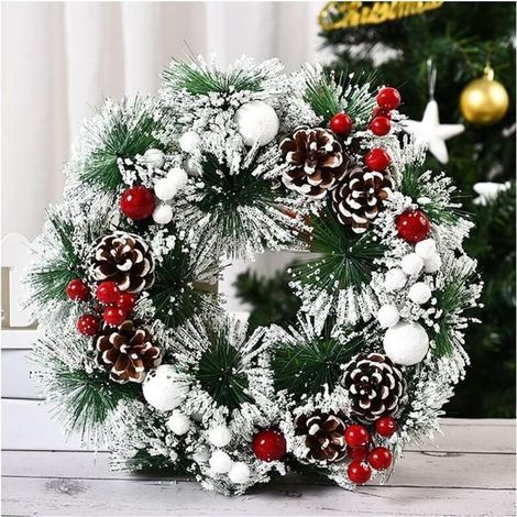 Christmas wreath on the front door, hanging door decoration, home and party decoration wreath, Thanksgiving wreath, Christmas wall decoration, Christmas bow, snowflake. (1/4)