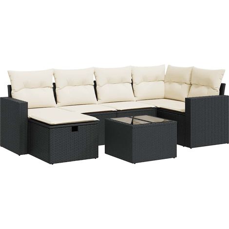 Salon de jardin 7 pcs avec coussins noir résine tressée vidaXL (1/5)