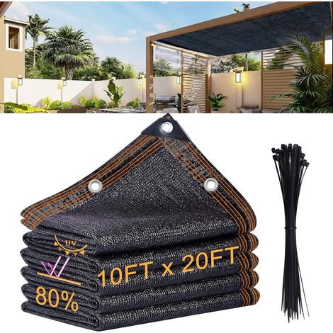 Bâche d'ombrage de jardin, 3 x 6 m, 80 % maille noire avec œillets renforcés, matériau en polyéthylène haute densité pour serre, jardin, cour, poulailler, terrasse, pergola (1/5)