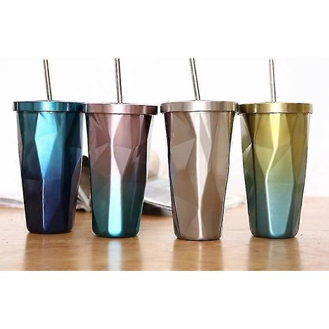 Unregelmäßige Doppelschicht aus Edelstahl 304 mit Strohdeckel, Wasserbecher, Eisbecher, Kaffeebecher, Eisbecher B (1/3)