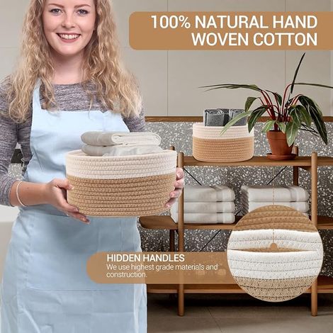 Panier Rangement, Panier de Rangement Tressés en Coton,Corbeille Rangement pour Salle de Bain,Cuisine,Organisateur Table a Langer Bebe,Boite de Rangement pour Bébé,Enfant (1/4)