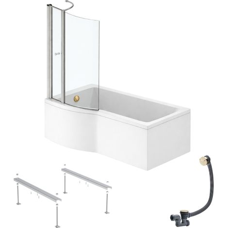 Pack baignoire bain douche 150 x 80 cm gauche IDEAL STANDARD Connect Air + tablier + pare bain avec volet  + pieds + vidage Doré