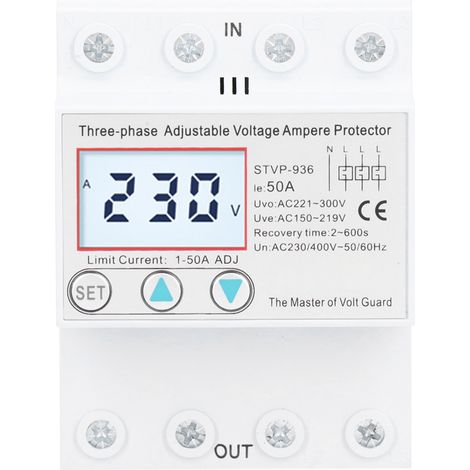 Protecteur de tension réglable triphasé LCD multifonction auto-réarmement STVP936 230V 400V AC 50A (1/5)