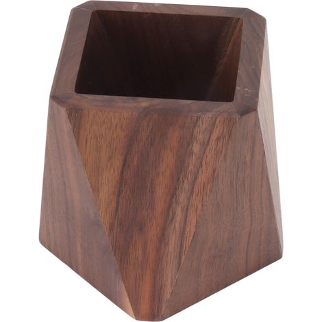 Pot à ustensiles de cuisine en bois massif, lisse, stable et de grande capacité, avec porte-stylo simple en forme de losange (3,9 x 4,3 pouces) pour la cuisine, la maison ou le bureau. (1/5)